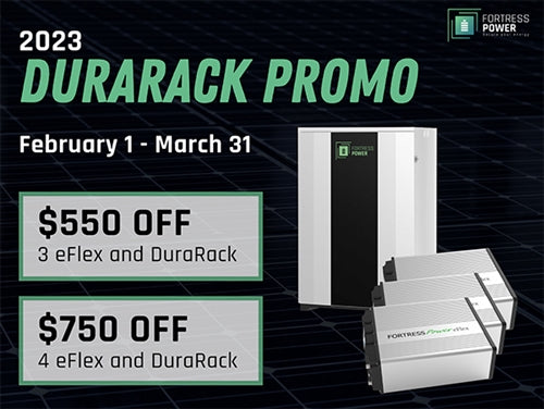 Fortress Power DuraRack and eFlex 5.4 Bundle > Outdoor Rated DuraRack Battery Storage Rack with 3 eFlex 5.4 Batteries 48 volt 16.2 kWh (315AH) Batteries - Indoor / Outdoor Enclosure