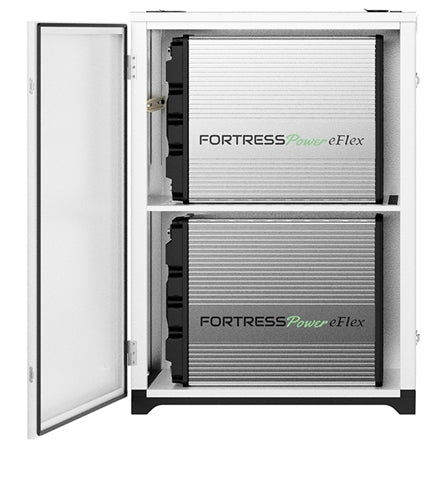 Fortress Power DuraRack and eFlex 5.4 Bundle > Outdoor Rated DuraRack Battery Storage Rack with 4 eFlex 5.4 Batteries 48 volt 21.6 kWh (315AH) Batteries - Indoor / Outdoor Enclosure