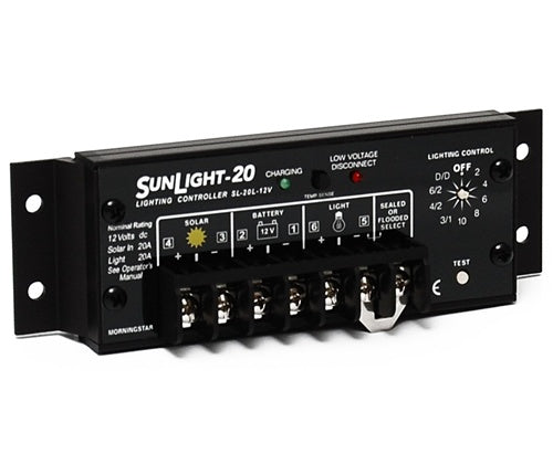 Morningstar SunLight 20 Amp 12 Volt PWM Charge Controller - Includes LVD Override Protection - SL-20L-12V