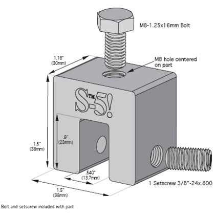 S-5! Clamp, Size S, for snap-together roofs with horizontal seams under .54" - S-5-S mini