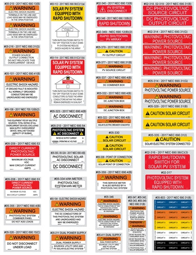 Solar Warning Label / Stickers Inspection Kit - 55 Pieces